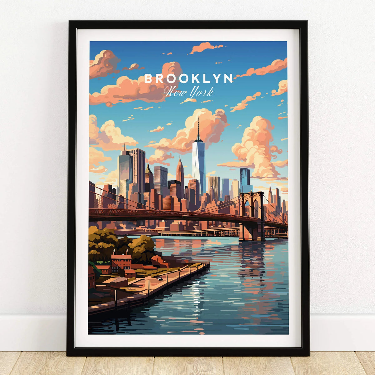 Brooklyn Print showcasing the iconic bridge and skyline of New York City with vibrant colors and details.