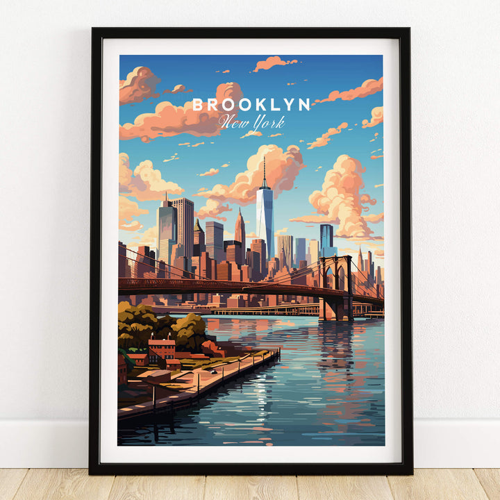 Brooklyn Print showcasing the iconic bridge and skyline of New York City with vibrant colors and details.