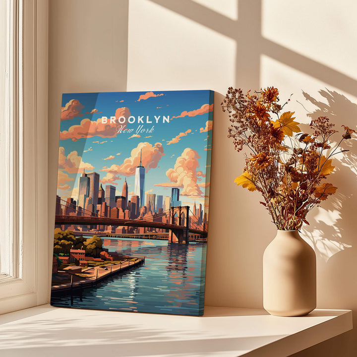 Brooklyn Print showcasing the iconic bridge and skyline of New York, adding urban elegance to any space.