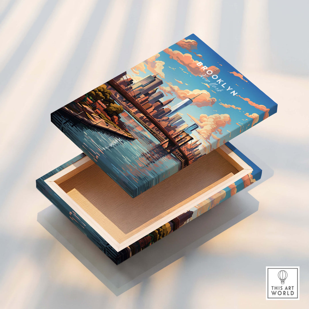 Brooklyn Print decorative box featuring a vibrant illustration of the Brooklyn skyline and bridge.