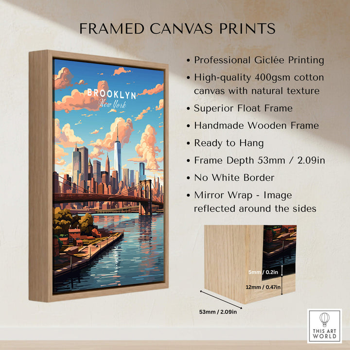 Brooklyn Print framed canvas print showcasing urban elegance and iconic bridge design features.
