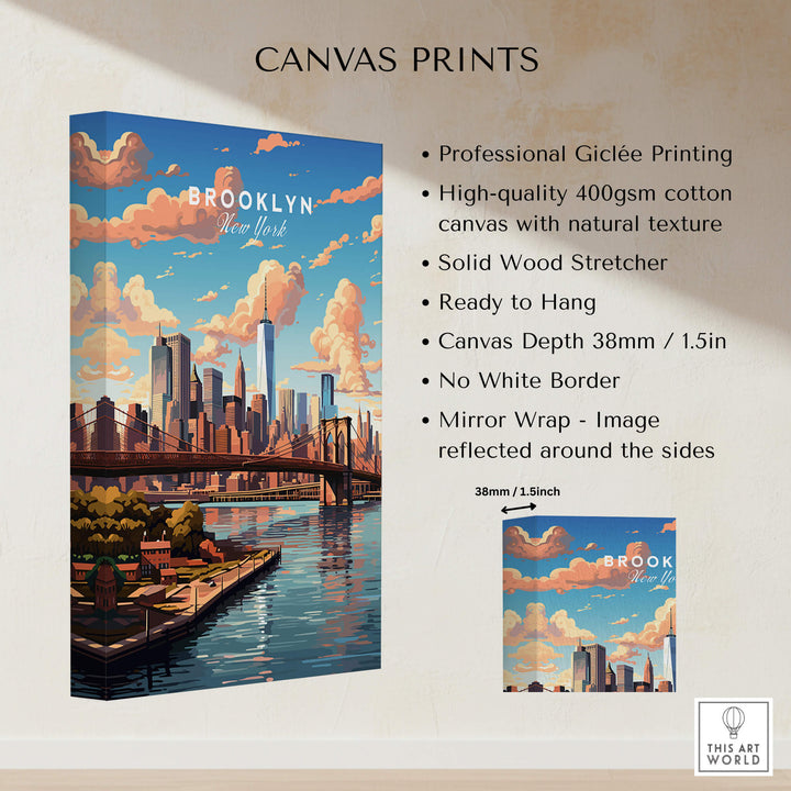 Brooklyn Print canvas print featuring iconic NYC skyline with Giclée quality and ready to hang design.