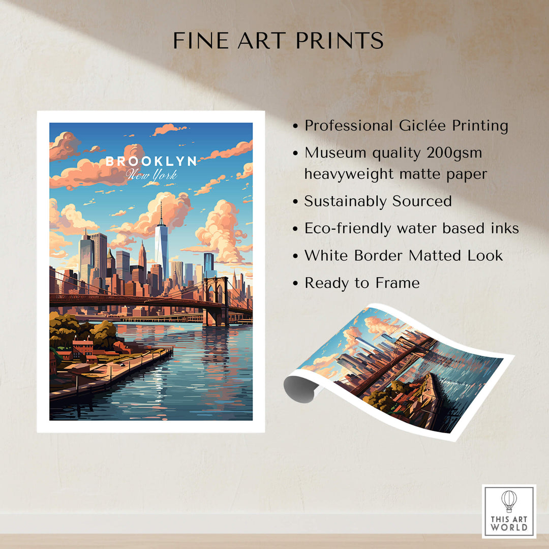 Brooklyn Print showcasing iconic bridge, modern skyline, and vibrant colors in fine art design.