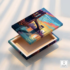 Brooklyn Bridge Print wooden box with sunset design capturing New York's urban charm and beauty.
