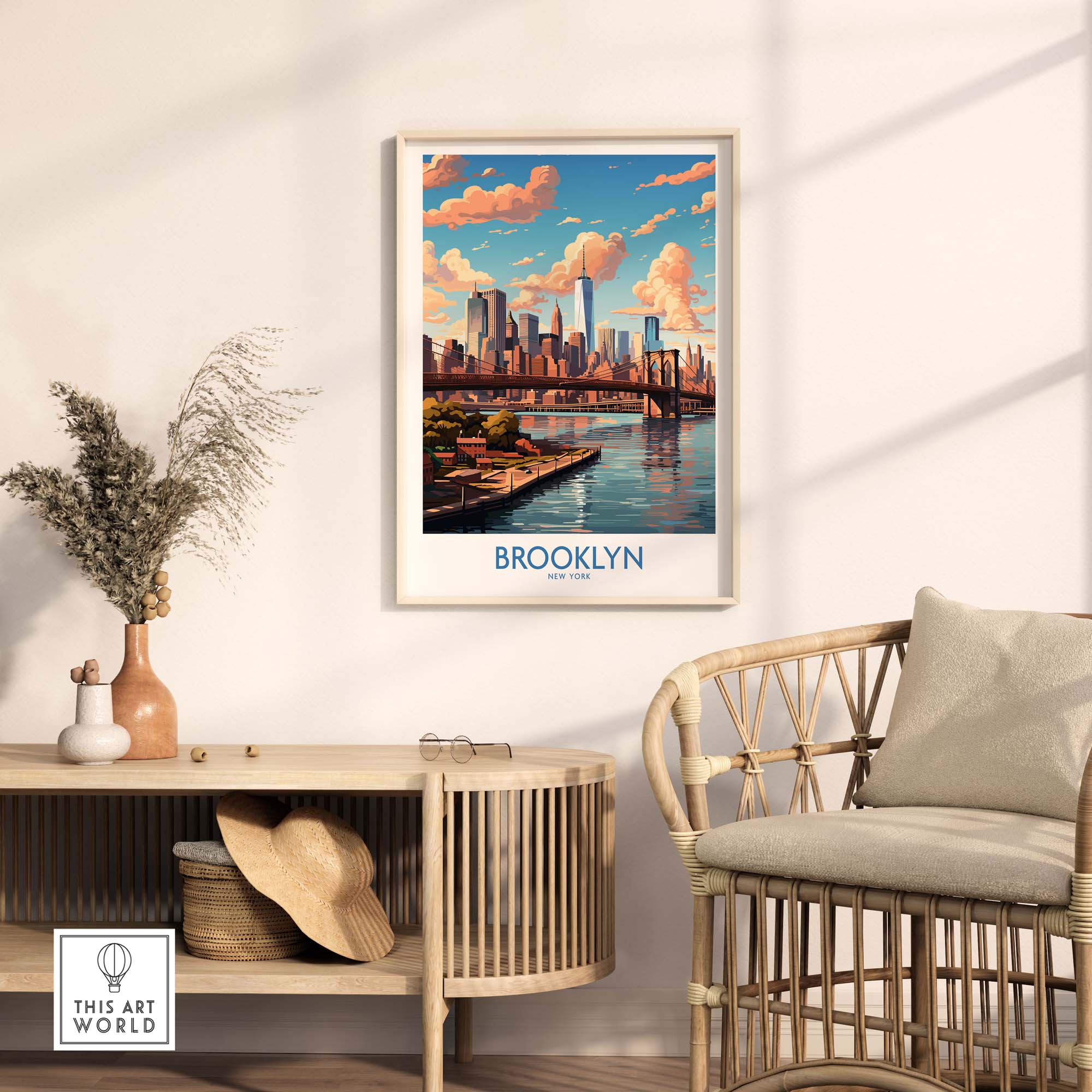 Brooklyn Poster showcasing the iconic skyline and waterfront of Brooklyn, perfect for urban home décor.