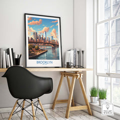Brooklyn Poster displayed in a modern workspace, capturing the essence of Brooklyn's vibrant culture and charm.