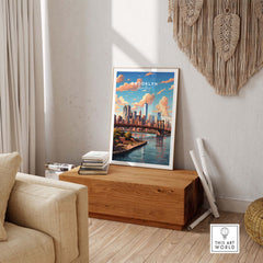Brooklyn Print featuring the iconic bridge in an elegant living room setting with modern décor.