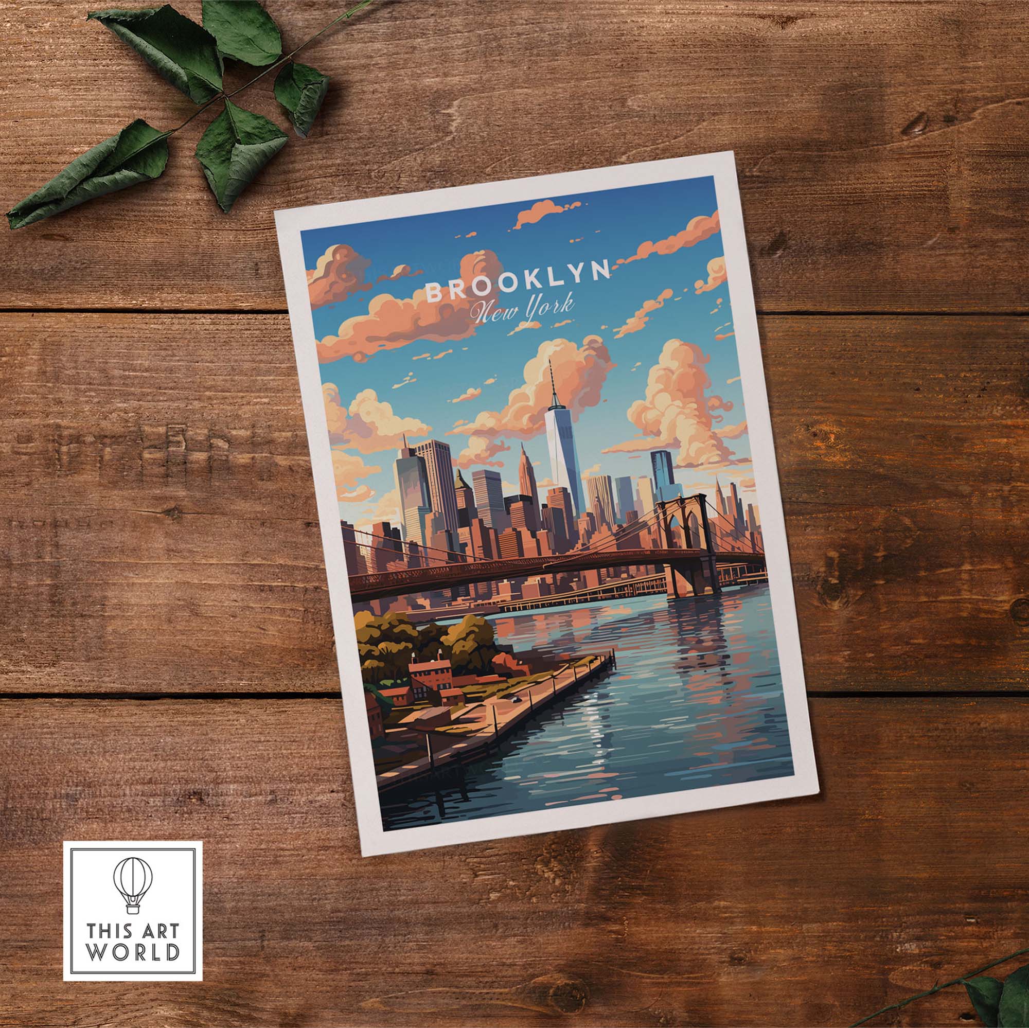 Brooklyn Print featuring a vibrant depiction of the Brooklyn skyline with the iconic bridge.