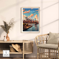 Brooklyn Print showcasing the iconic bridge and skyline in a stylish living space.