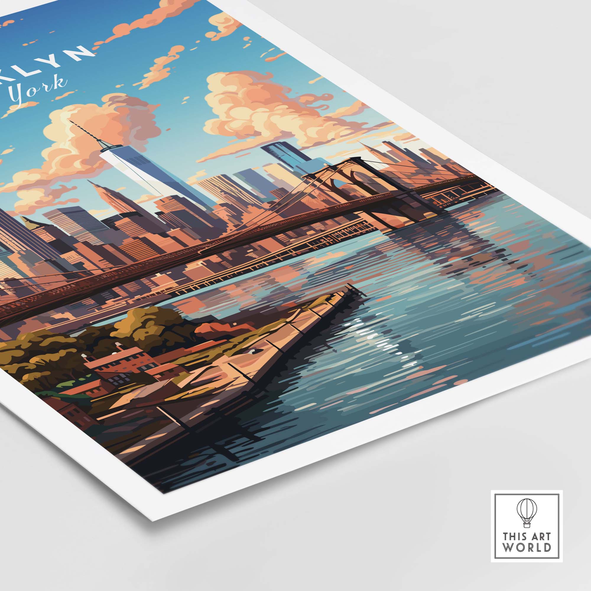 Brooklyn Print showcasing the iconic bridge and skyline, perfect for urban elegance in décor.