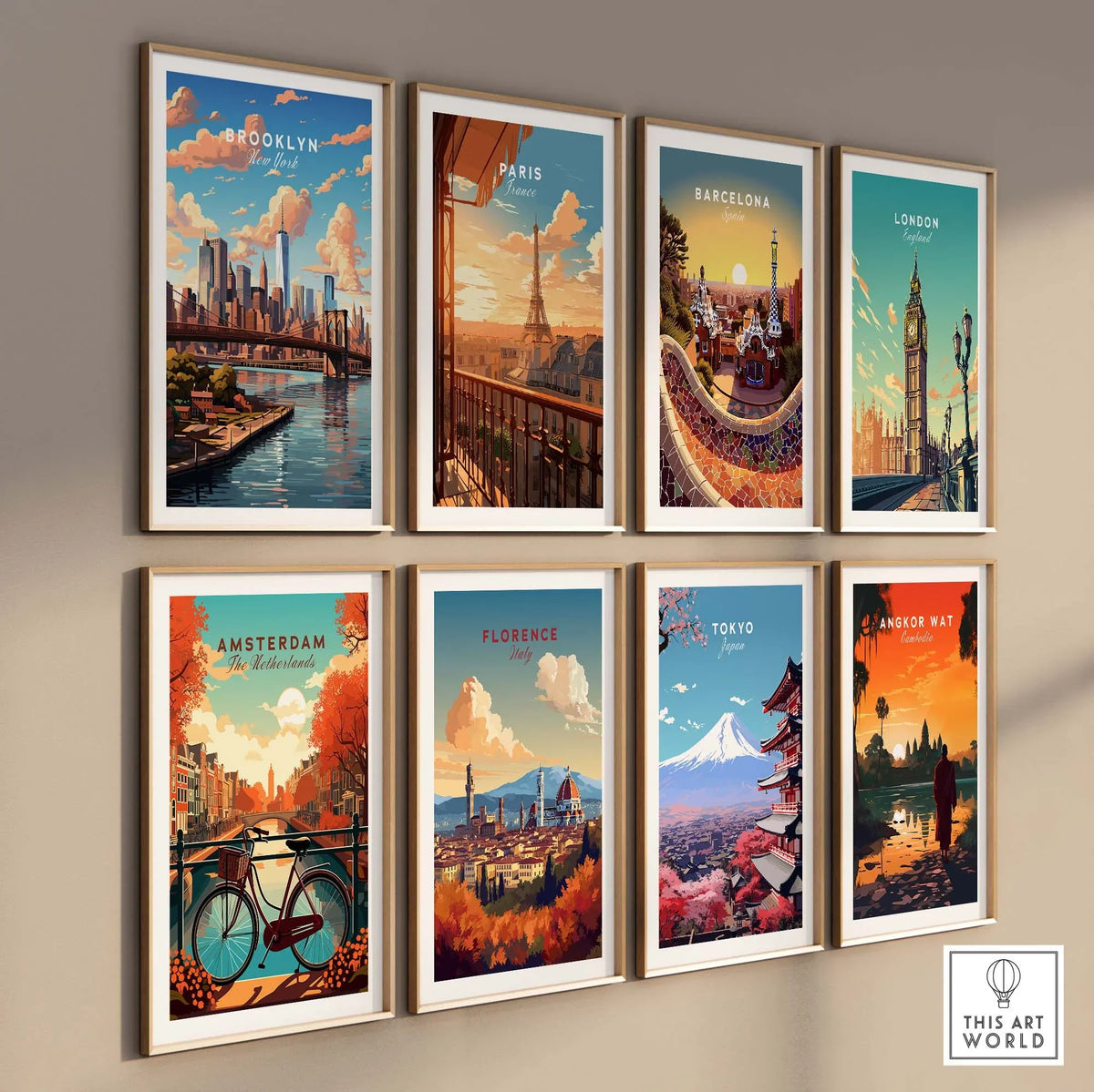 Brooklyn Print showcasing iconic urban landscapes from around the world in vibrant framed artwork.