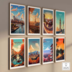 Brooklyn Print showcasing iconic urban landscapes from around the world in vibrant framed artwork.