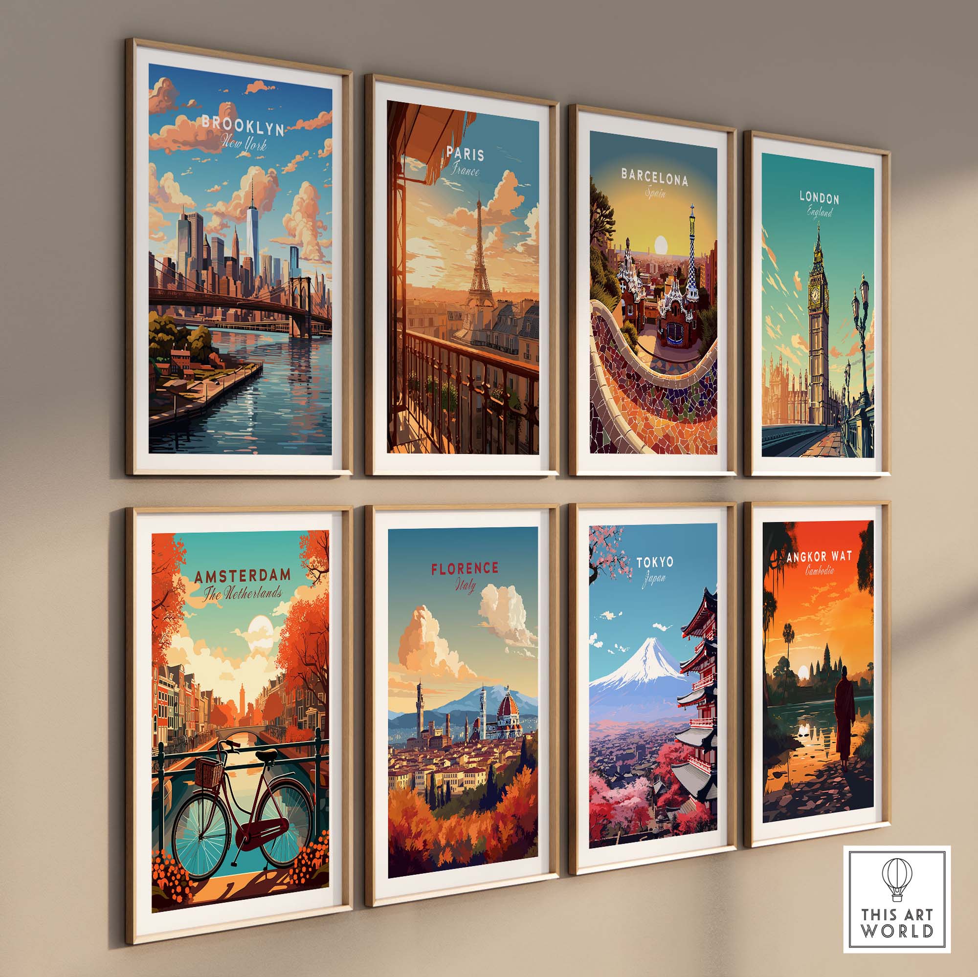 Brooklyn Print showcasing iconic urban landscapes from around the world in vibrant framed artwork.