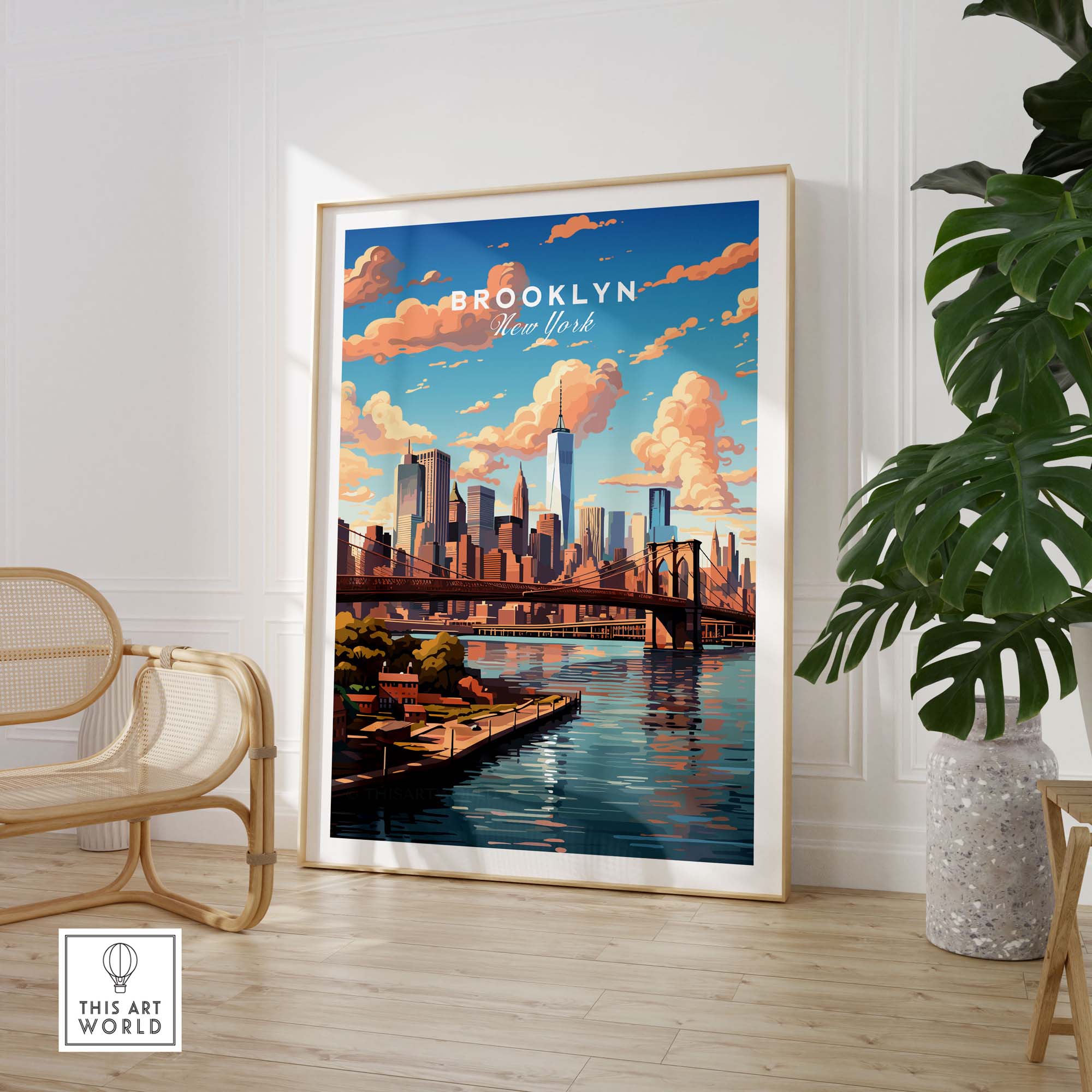Brooklyn Print showcasing the iconic skyline and bridge of Brooklyn, perfect for enhancing home decor.