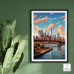 Brooklyn Print showcasing a vibrant New York skyline with the iconic bridge, enhancing urban elegance in decor.