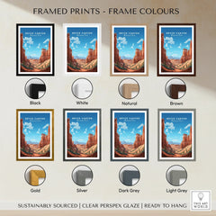 Bryce Canyon National Park travel poster print with multiple frame color options.