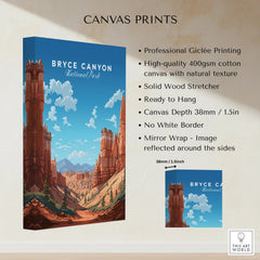 Bryce Canyon National Park canvas wall art print with red rock formations and blue sky