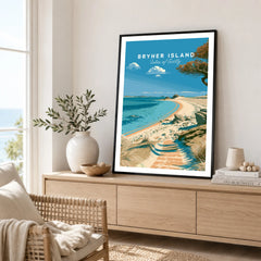Bryher Isles of Scilly Beach Travel Poster — framed artwork living room lifestyle setting