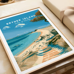 Bryher Isles of Scilly Beach Travel Poster — framed art print closeup gift unwrapped natural frame