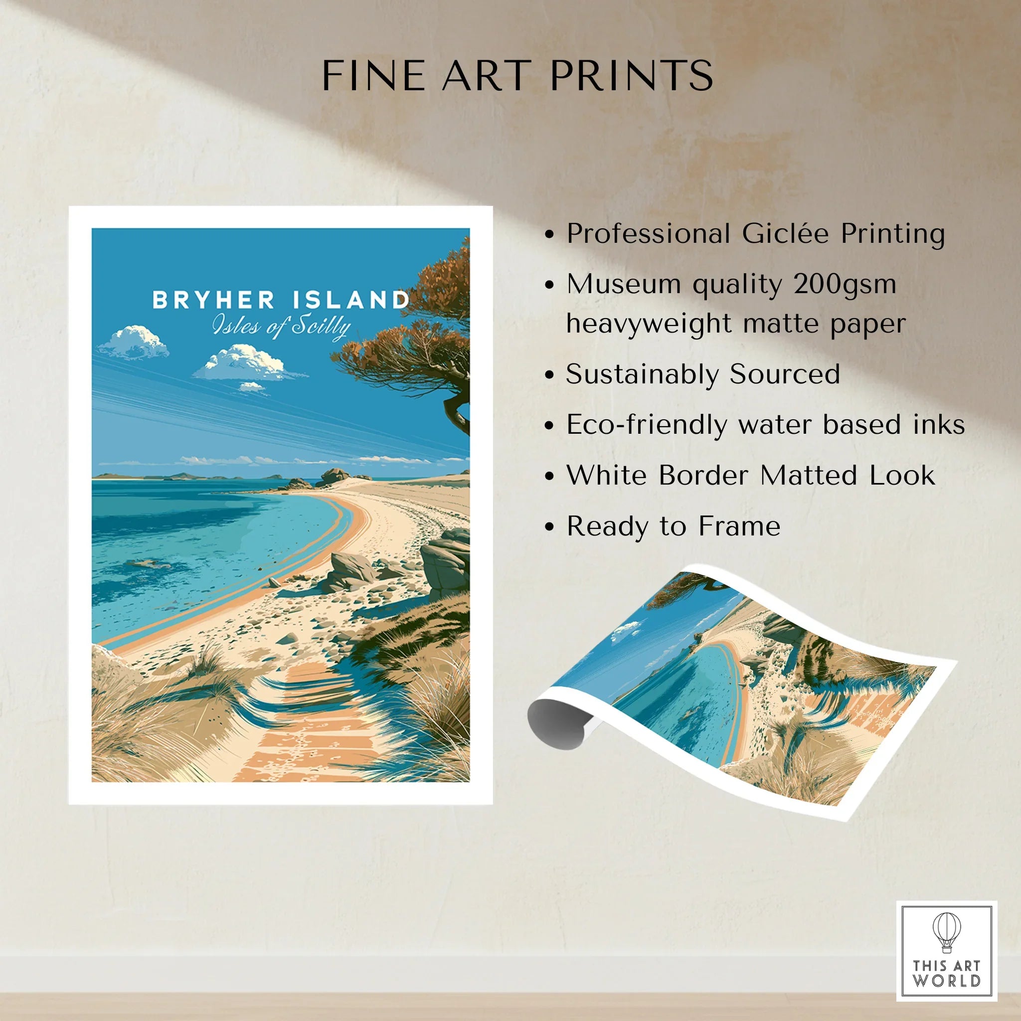 Bryher Isles of Scilly Beach Travel Poster — fine art print unframed quality details