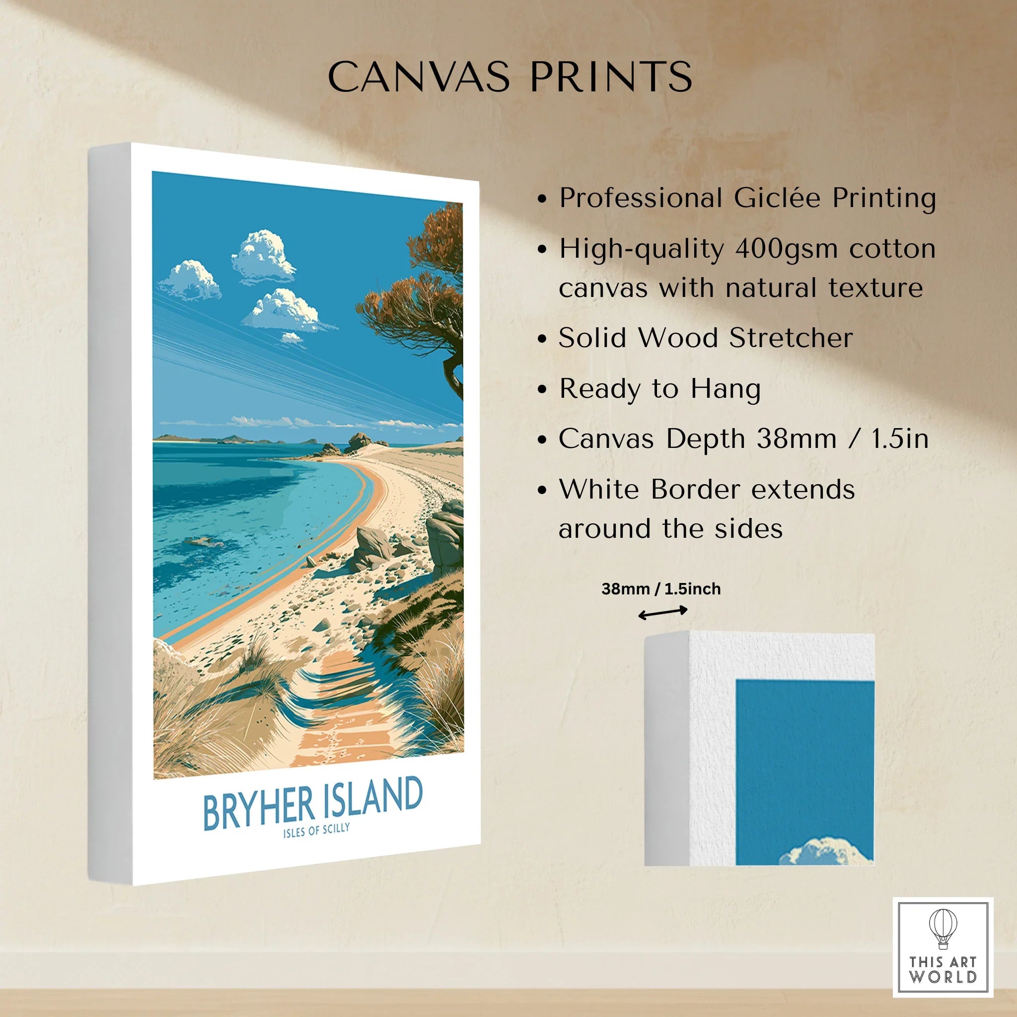 Bryher Isles of Scilly Bay Wall Art — canvas print stretched cotton canvas details