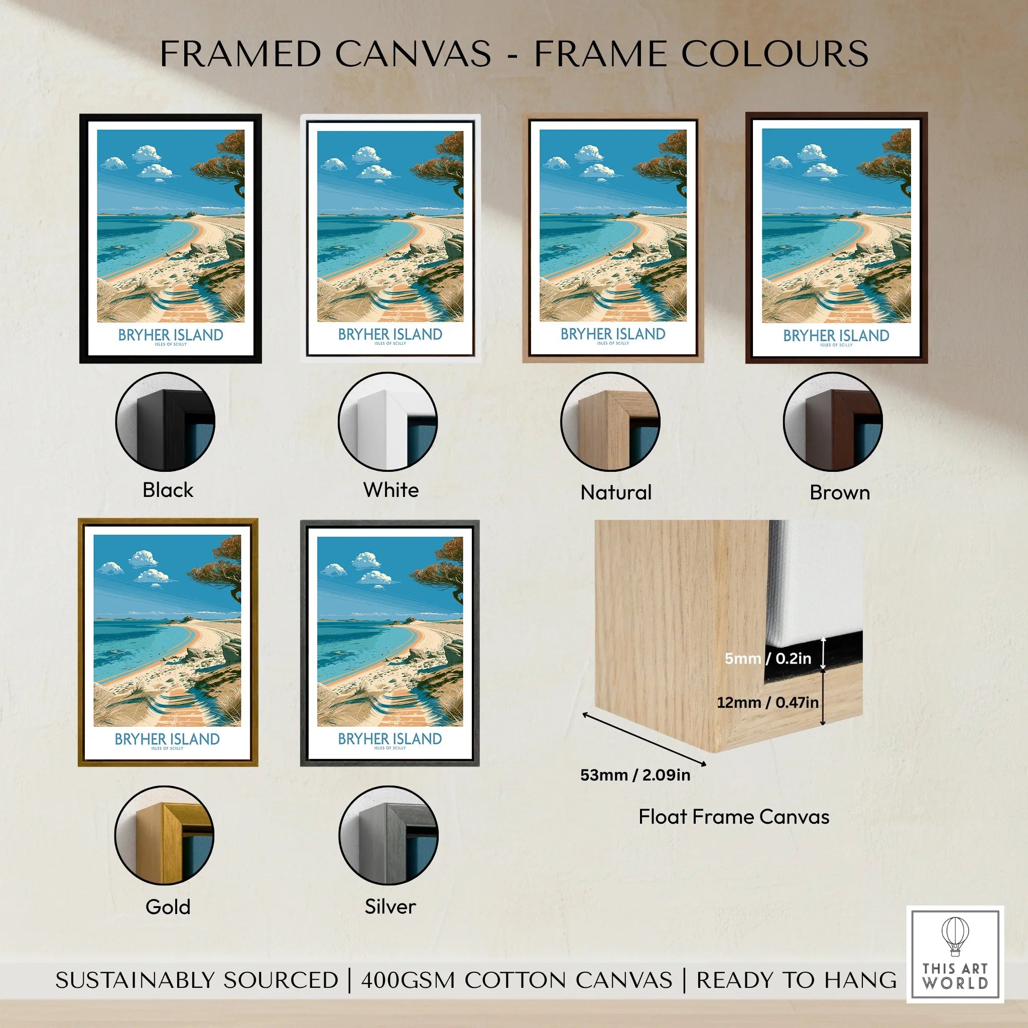 Bryher Isles of Scilly Bay Wall Art — framed canvas float frame colour options