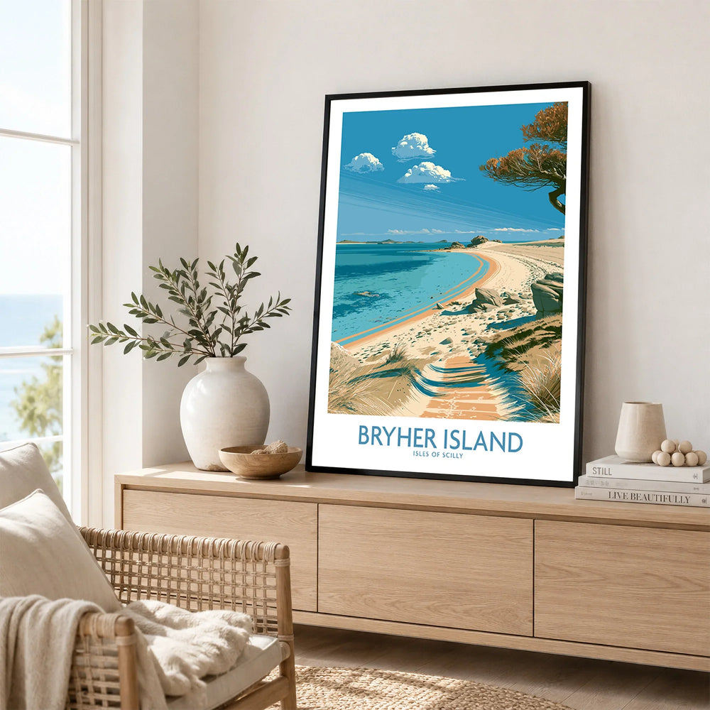 Bryher Isles of Scilly Bay Wall Art — framed artwork living room lifestyle setting