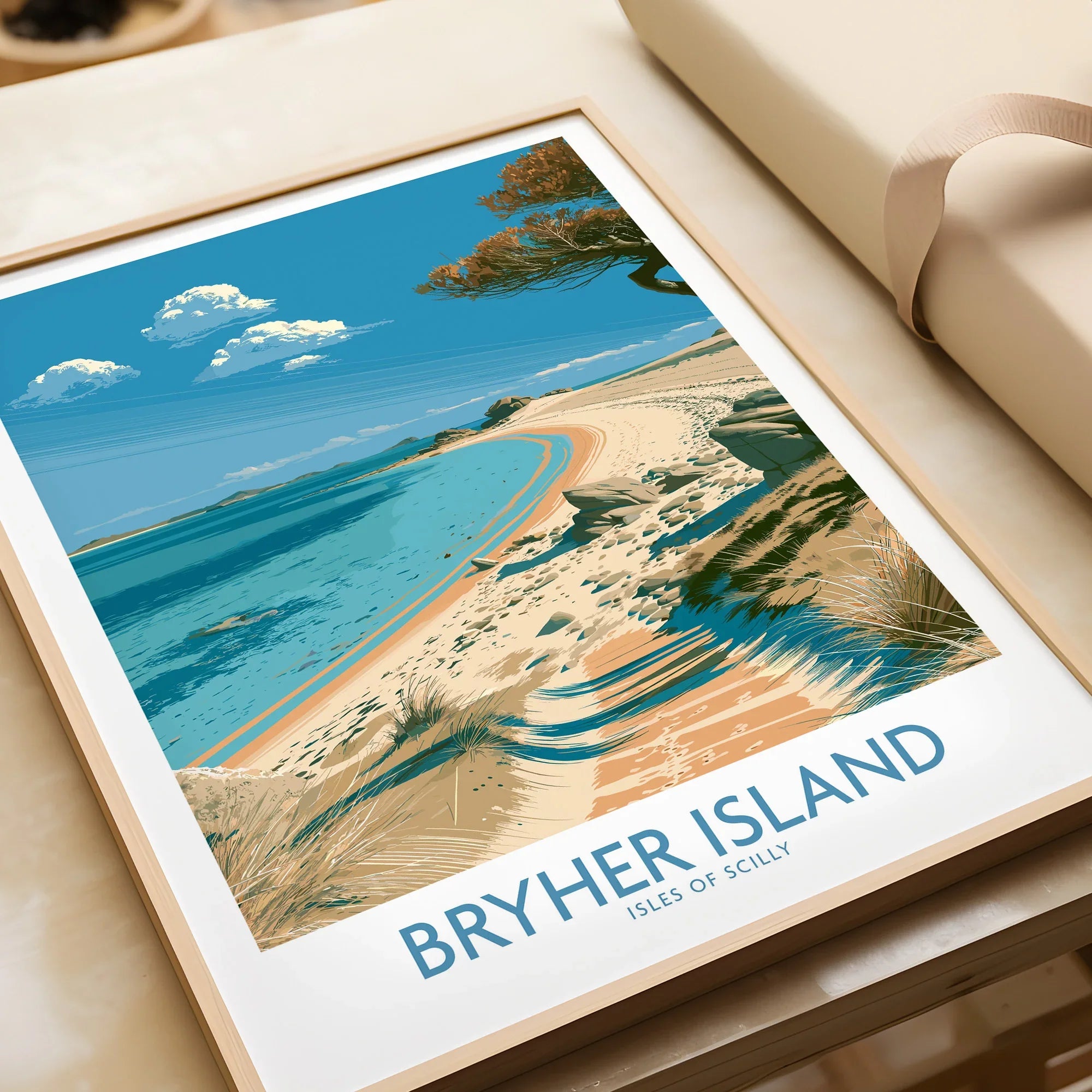 Bryher Isles of Scilly Bay Wall Art — framed art print closeup gift unwrapped natural frame