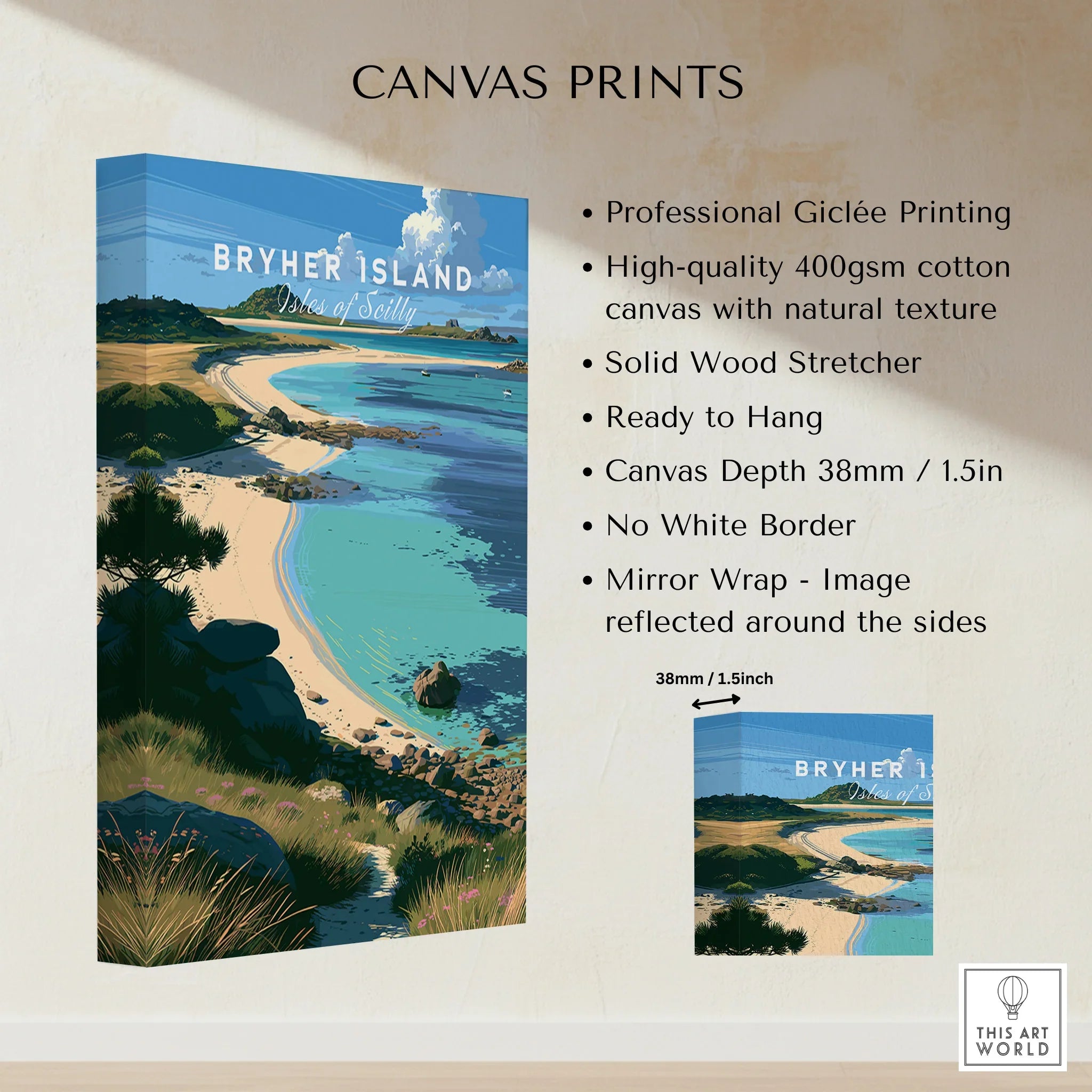Bryher Isles of Scilly Cove Travel Poster — canvas print stretched cotton canvas details