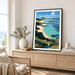 Bryher Isles of Scilly Cove Travel Poster — framed artwork living room lifestyle setting
