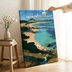 Bryher Isles of Scilly Cove Travel Poster — canvas print mirror edge hand holding room setting