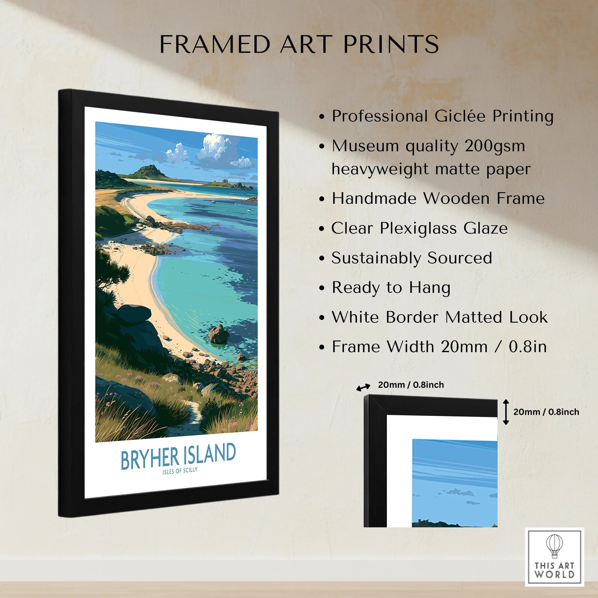 Bryher Isles of Scilly Shore Wall Art — framed print details measurements quality details