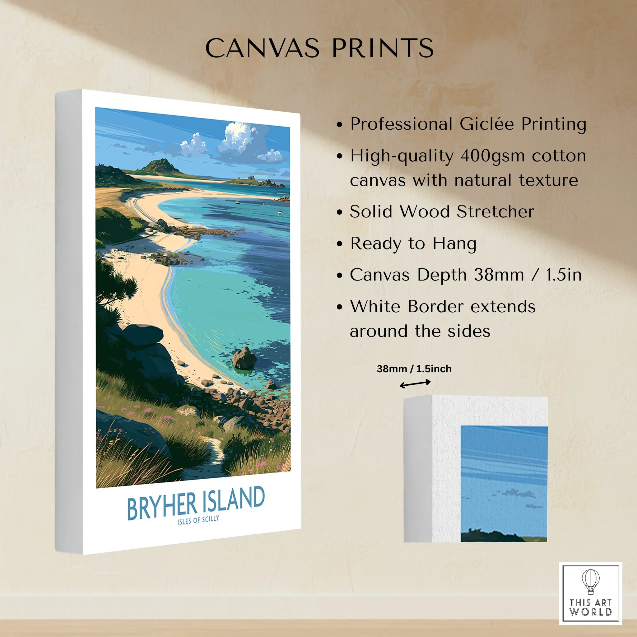 Bryher Isles of Scilly Shore Wall Art — canvas print stretched cotton canvas details