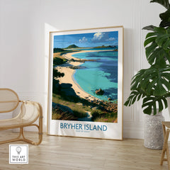 Bryher Isles of Scilly Shore Wall Art — large framed print room setting chair plant