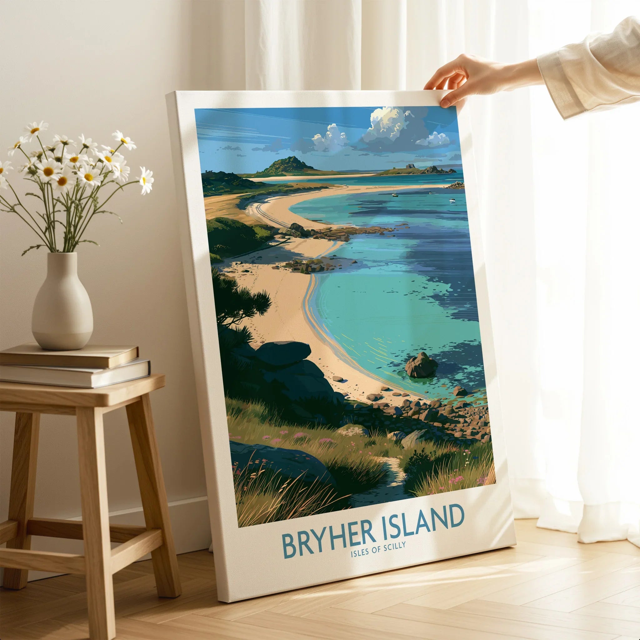 Bryher Isles of Scilly Shore Wall Art — canvas print mirror edge hand holding room setting