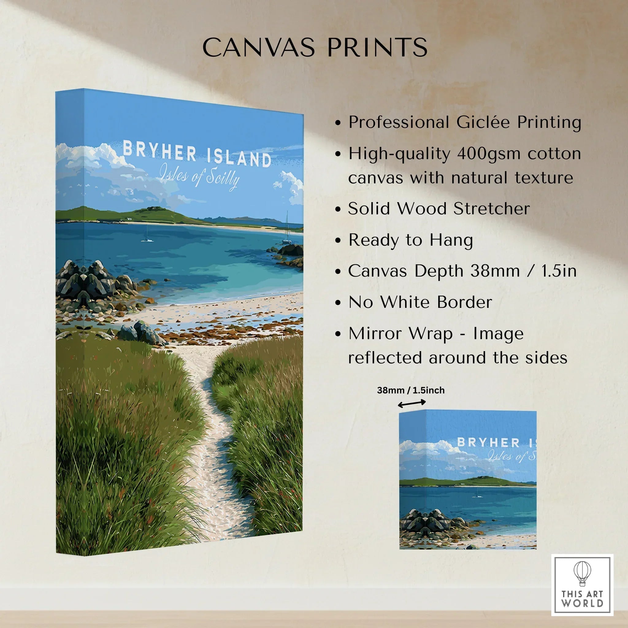 Bryher Isles of Scilly Coast Path Travel Poster — canvas print stretched cotton canvas details