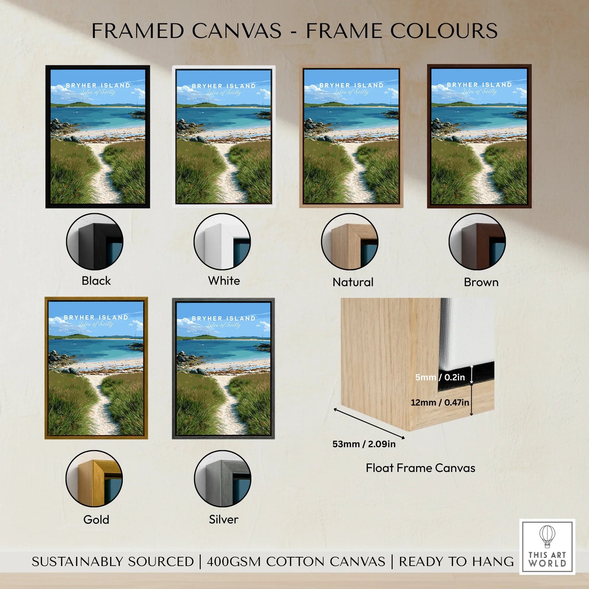 Bryher Isles of Scilly Coast Path Travel Poster — framed canvas float frame colour options