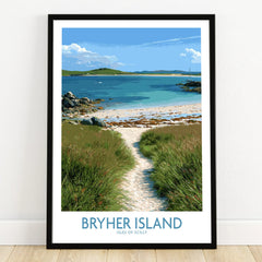 Bryher Isles of Scilly Sailboats Wall Art — art print in black frame on wooden floor