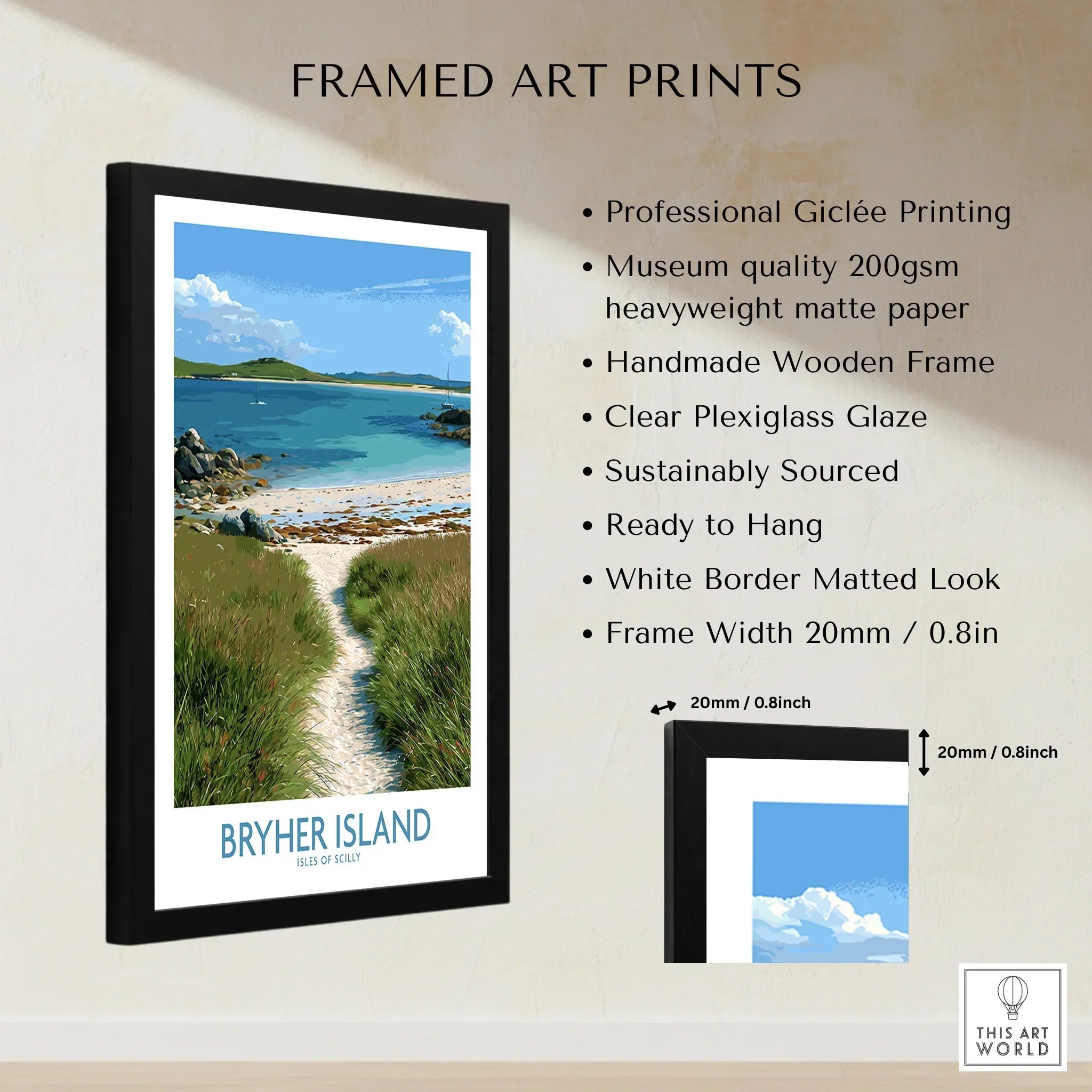 Bryher Isles of Scilly Sailboats Wall Art — framed print details measurements quality details