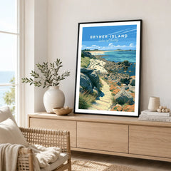 Bryher Isles of Scilly Rocky Shore Travel Poster — framed artwork living room lifestyle setting