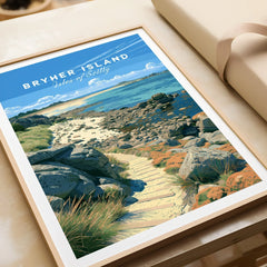 Bryher Isles of Scilly Rocky Shore Travel Poster — framed art print closeup gift unwrapped natural frame