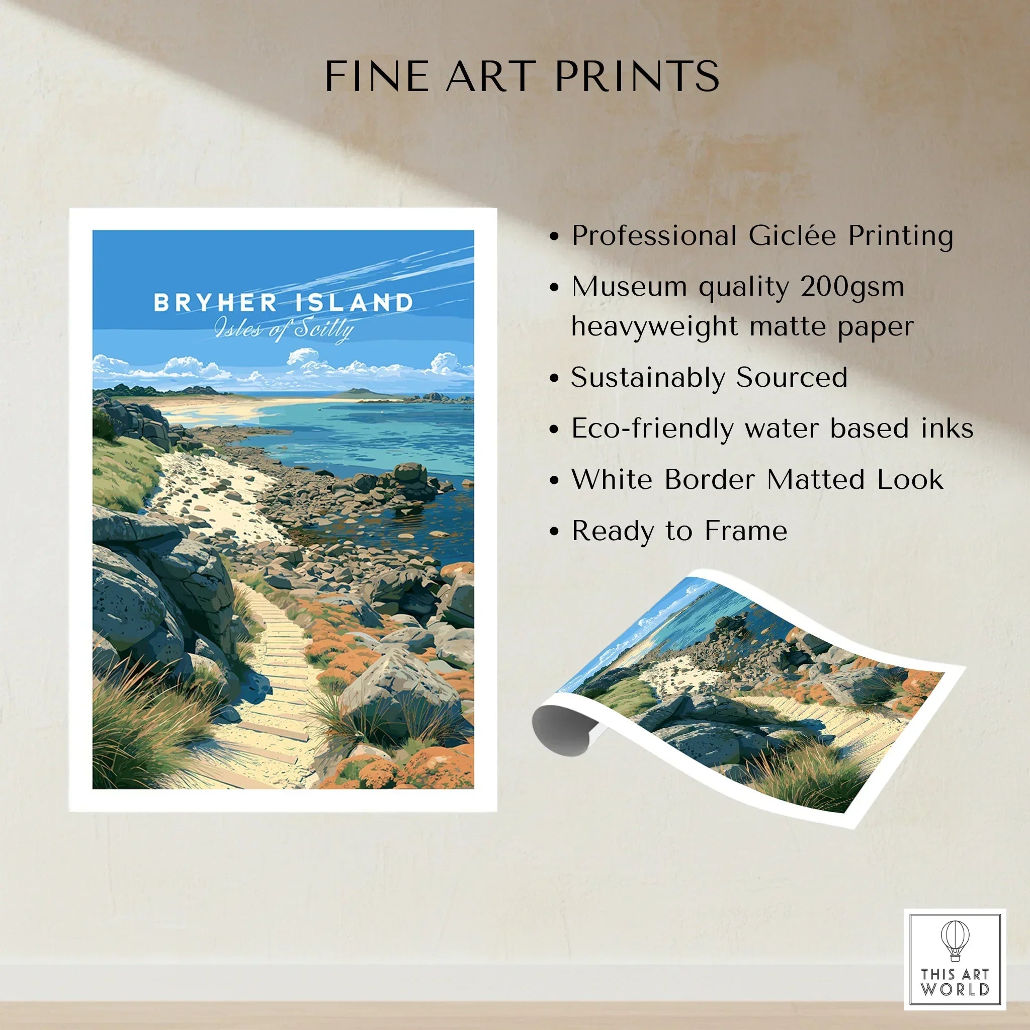 Bryher Isles of Scilly Rocky Shore Travel Poster — fine art print unframed quality details