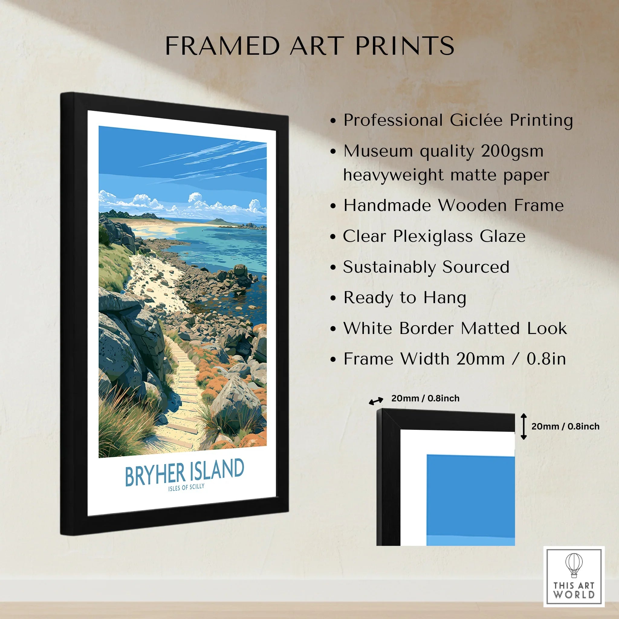 Bryher Isles of Scilly Boulder Beach Wall Art — framed print details measurements quality details