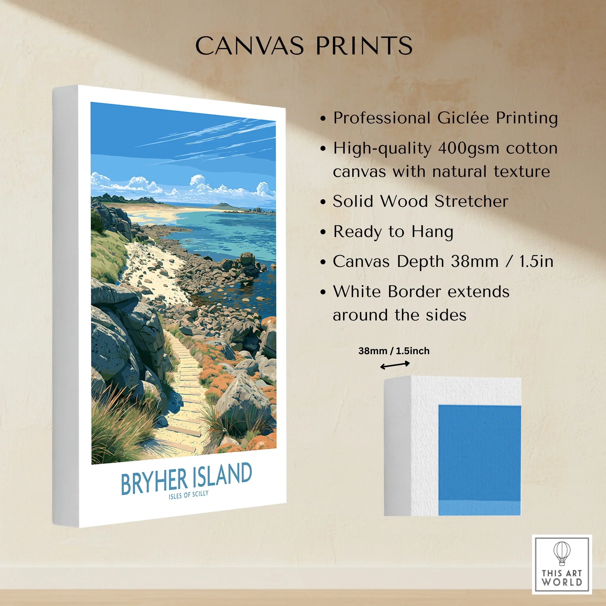 Bryher Isles of Scilly Boulder Beach Wall Art — canvas print stretched cotton canvas details