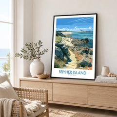 Bryher Isles of Scilly Boulder Beach Wall Art — framed artwork living room lifestyle setting