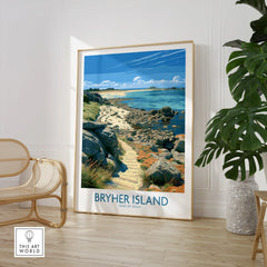 Bryher Isles of Scilly Boulder Beach Wall Art — large framed print room setting chair plant