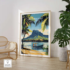 Buy Mauritius Travel Art - Island Getaway Poster Print showcasing scenic landscape and vibrant colors of Mauritius.