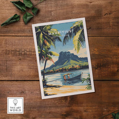Buy Mauritius Travel Art - Island Getaway Poster Print featuring a scenic view of a boat ride in Mauritius.