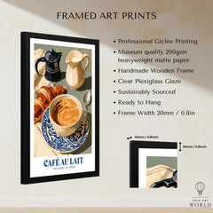 French Cafe au Lait Coffee Poster - framed print details measurements quality details