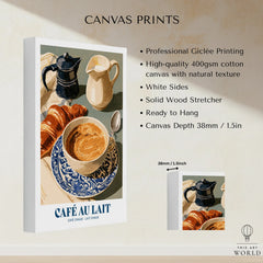 French Cafe au Lait Coffee Poster - canvas print stretched cotton canvas details